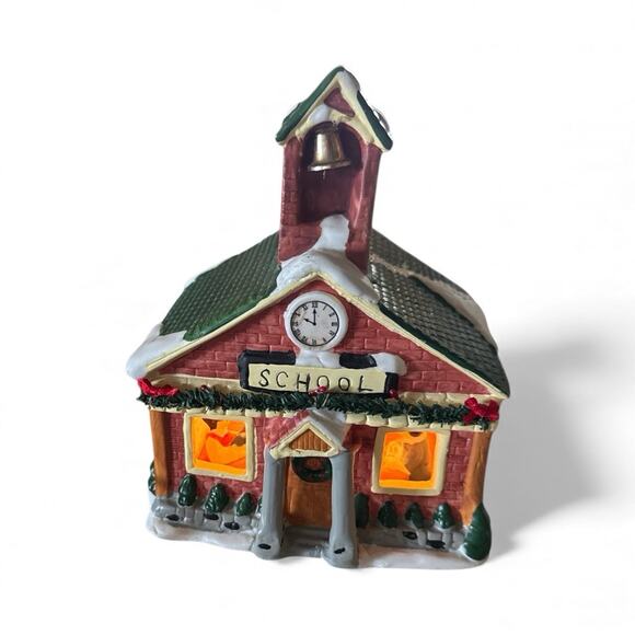 Hand Painted Christmas Musical School Ceramic Village Jingle Bells Music - Picture 1 of 6